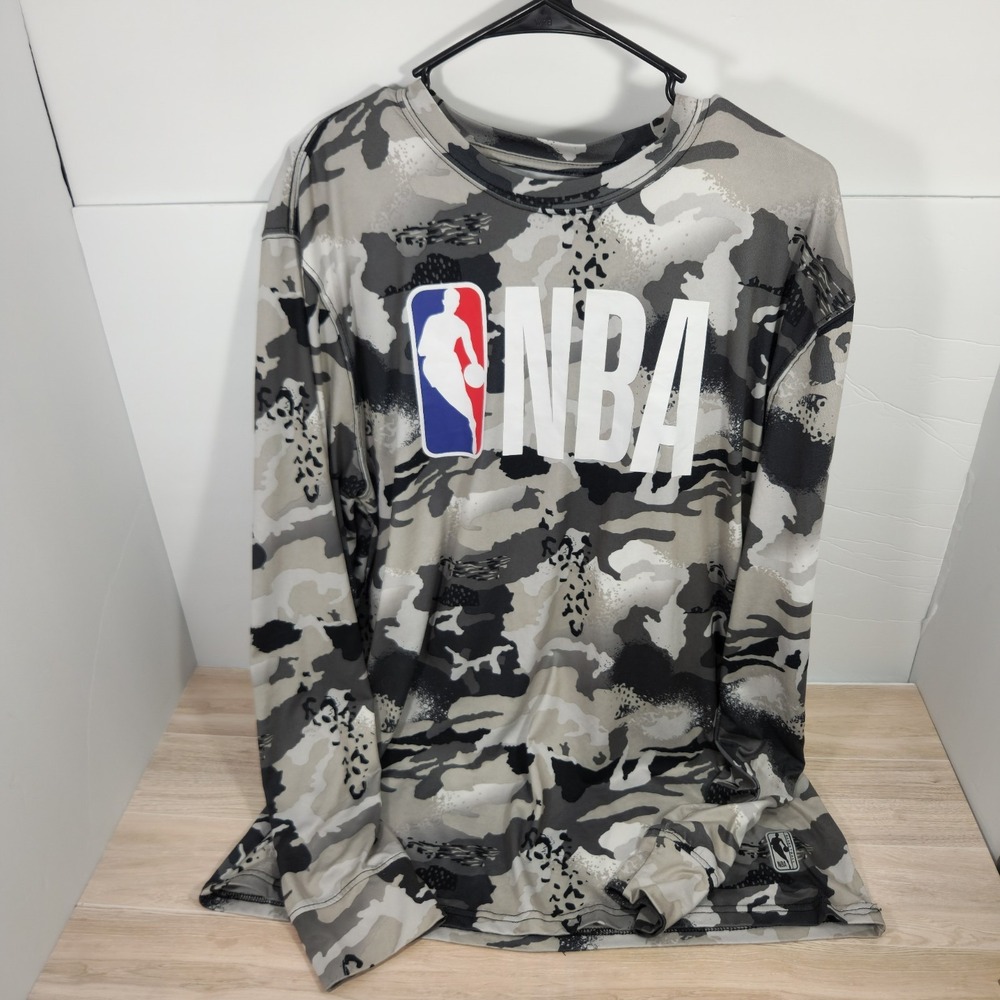 NBA Dark Gray Camo Long Sleeve Warm Up Shooting Shirt Sz L
